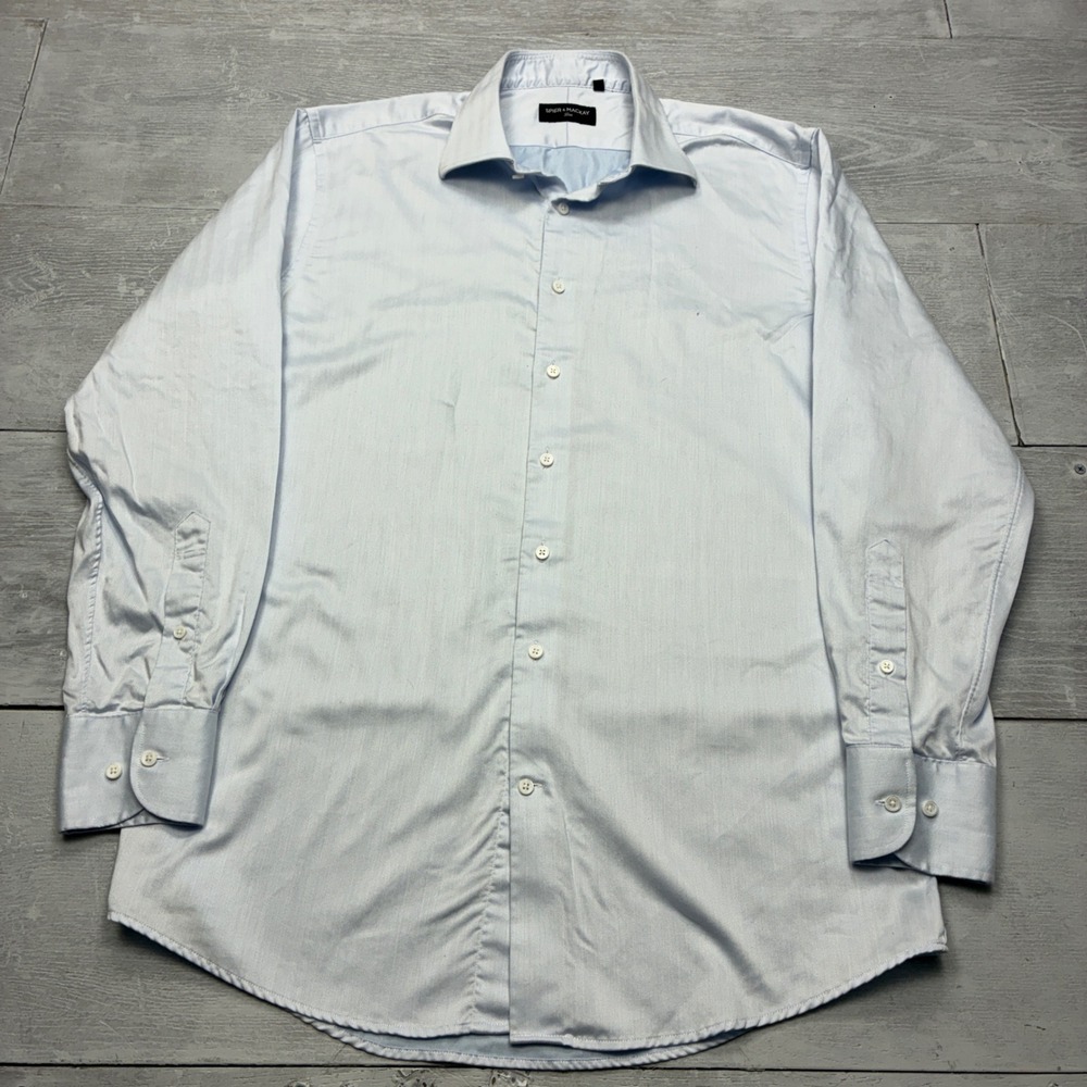 Spier & Mackay Dress Shirt Mens 16/34 Blue Herringbone Slim Fit Long Sleeve